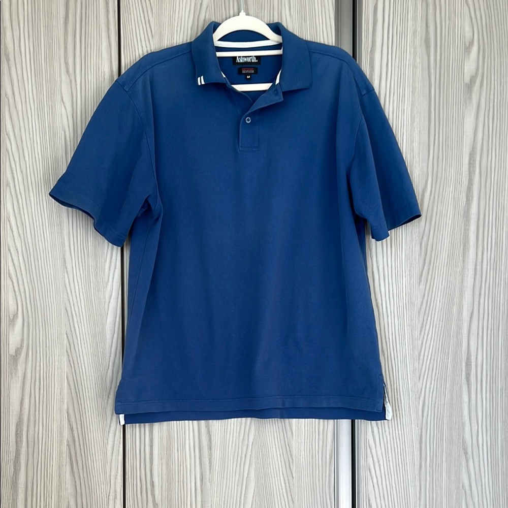 Ashworth Blue Polo Shirt Short Sleeve Knit
